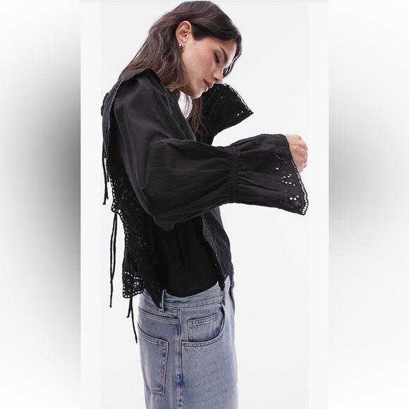 Topshop Eyelet Embroidered blouse in black - Picture 2 of 7